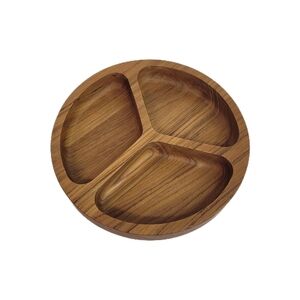 Vintage Dolphin Genuine Teakwood Round 3 Section Serving Snack Tray/Bowl 9.5"